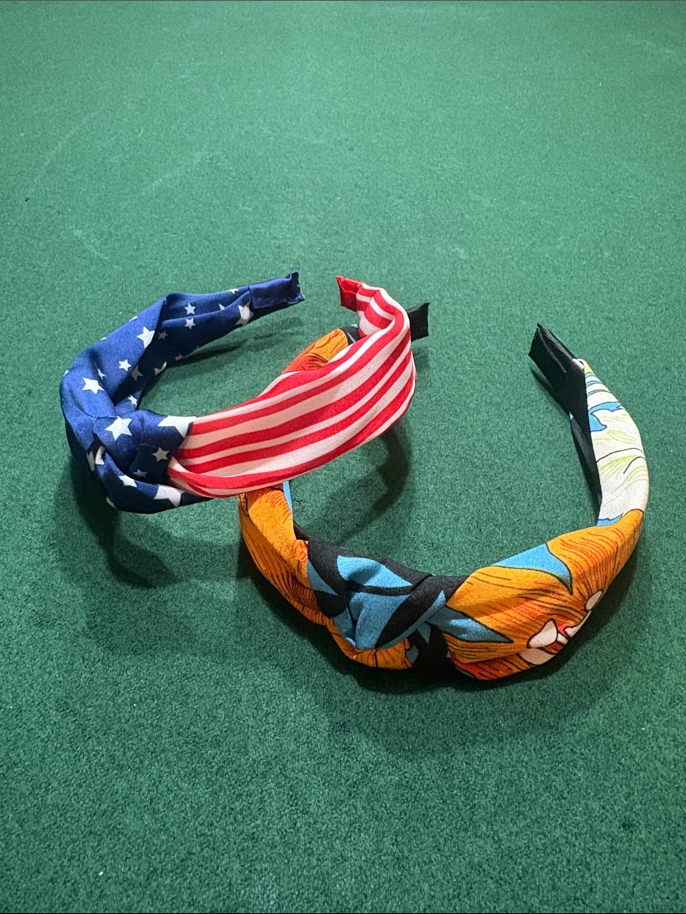 Women’s Knot Headband Duo - Red/White Stars & Orange Floral